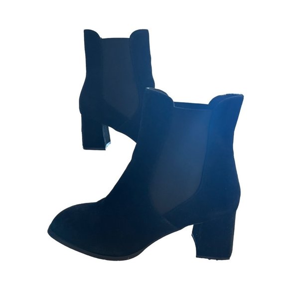 NORDSTROM Rack Rkmonica Lea Black Suede Soft Square Toe Chunky Heel Boot Size 11 - Picture 2 of 11